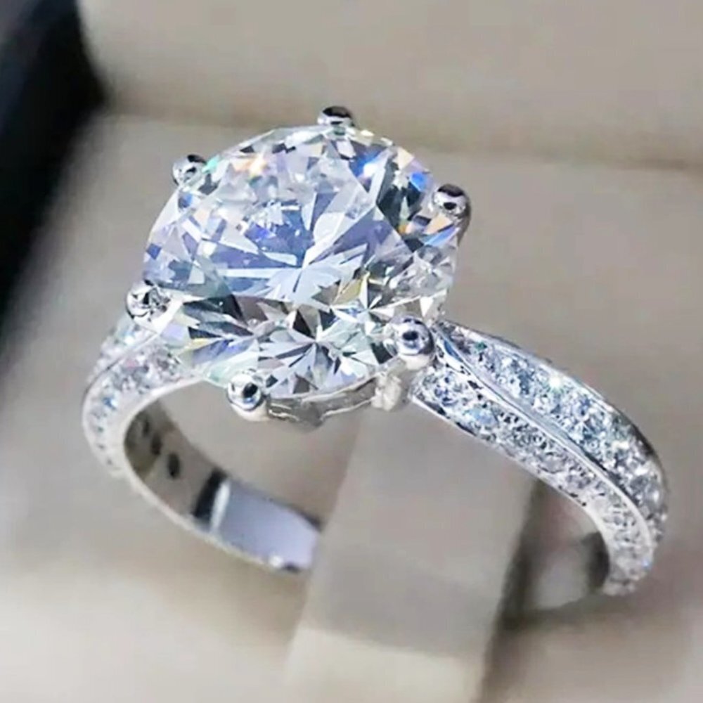 🌸Shiny CZ Micro Pave Super Large Round Shiny Luxury Silver Ring, UNVN12324 - Picture 3 of 4